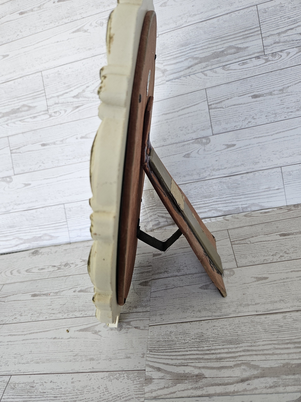 Vintage 1940s Syroco Wood Tabletop Vanity Mirror - Cream Shabby Chic Bow Oval - Picture 6 of 9